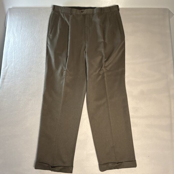 Louis Raphael Men’s 40x32 Microfiber Cuffed Dress Pants Brown Office Casual Work - Picture 1 of 9